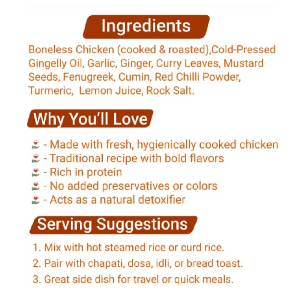 Gramiya Noruvai Homemade Chicken Pickle – Bold & Flavorful Delight(200g) - Image 2